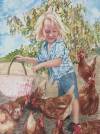 Akira with Chickens Oil on Canvas 71 x 53 cm